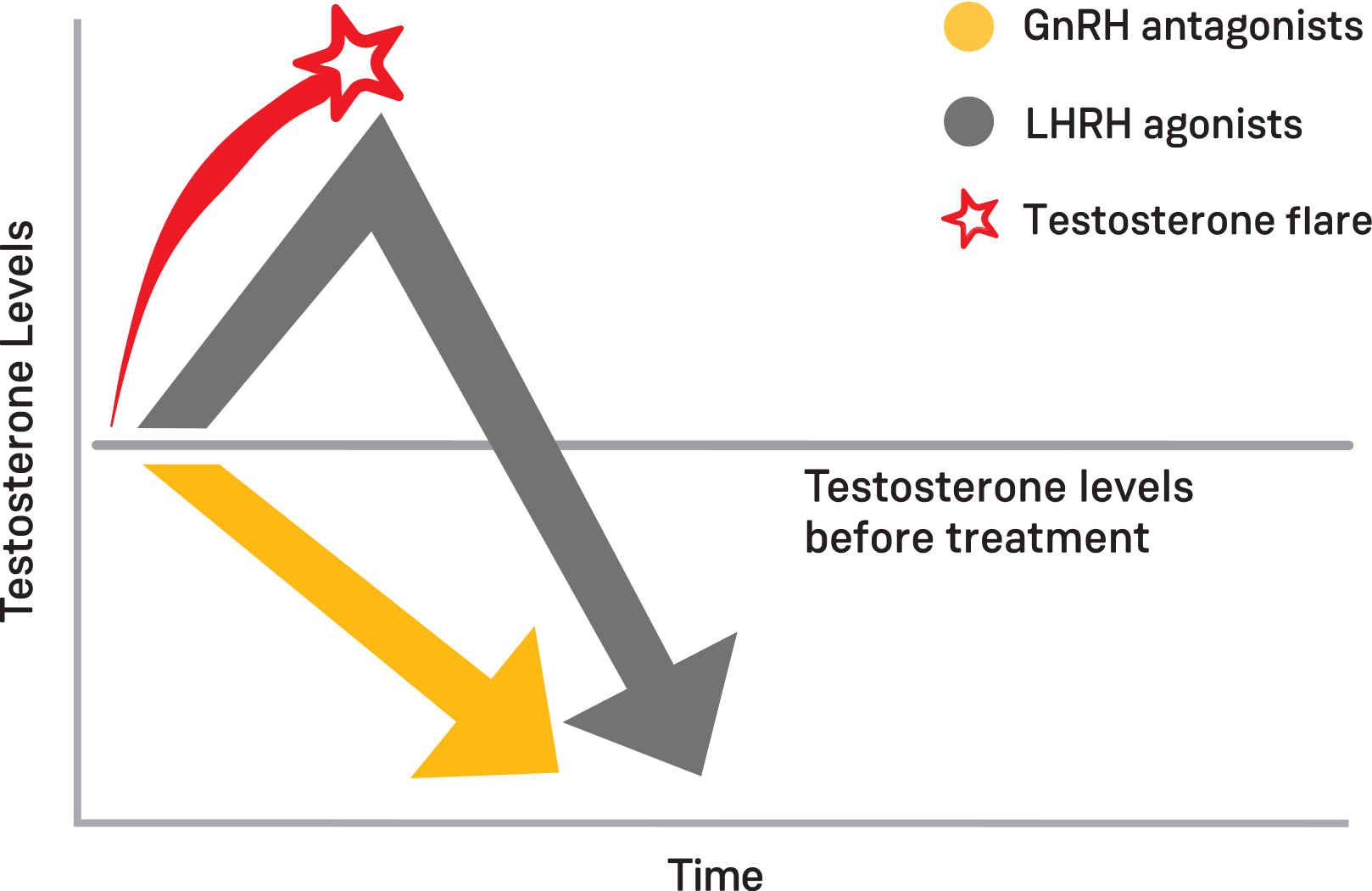 Chart showing how GnRH antagonists and LHRH agonists affect testosterone